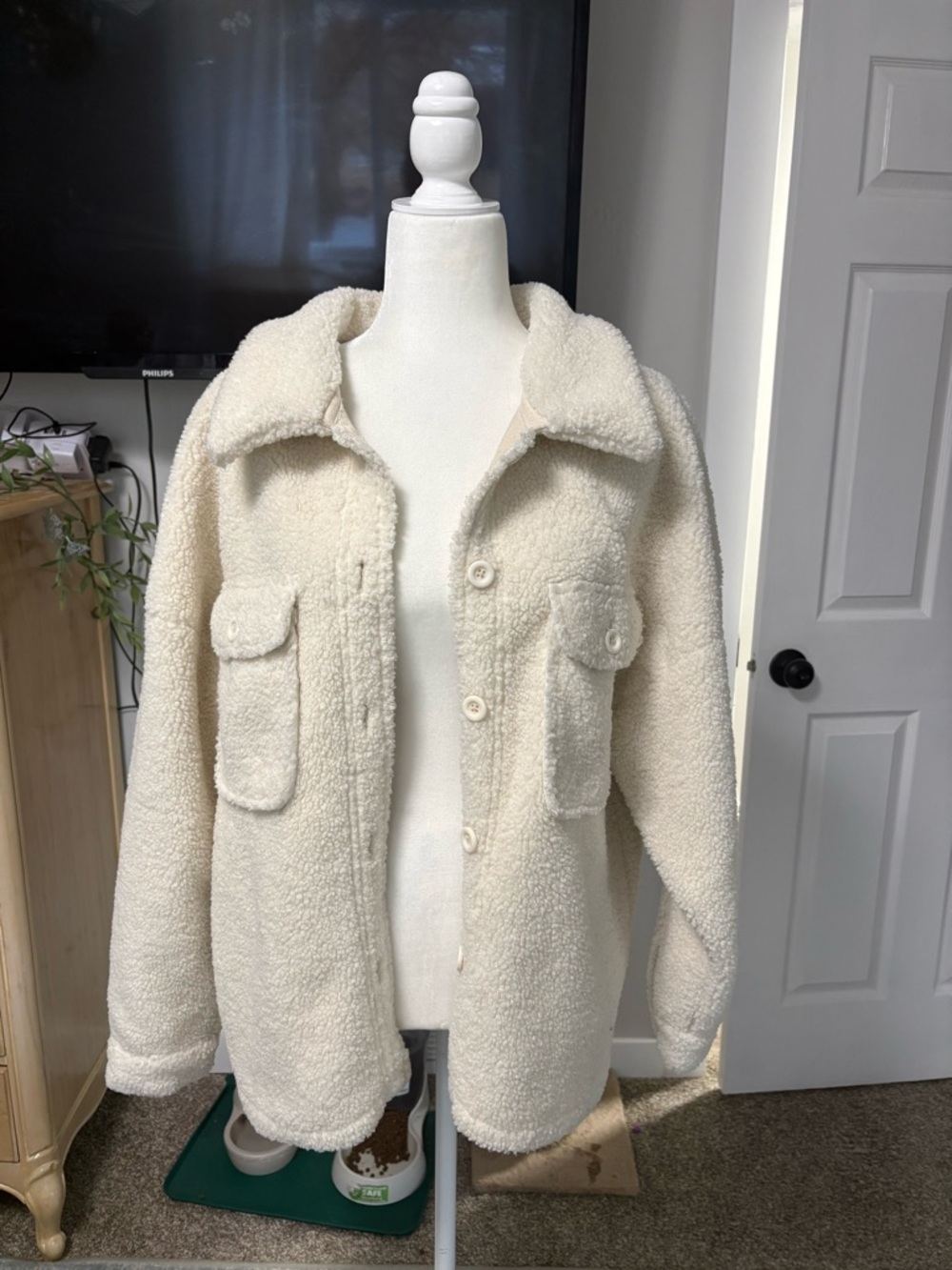 Cozy Women's Sherpa Button-Front Jacket - Cream